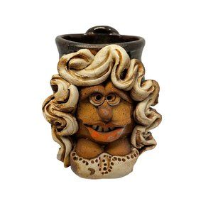 Dolly‎ Parton Ceramic Mug Handmade Face Art Curly Hair Handle 7 Inch Tall